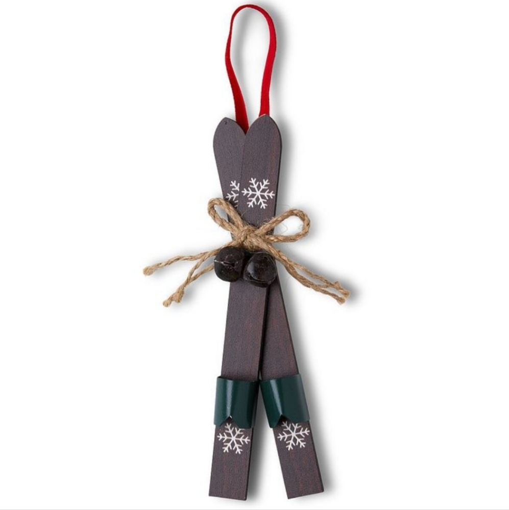 Wooden Snow Skis Ornament & Bag Charm 6" BNWT SO 1 LEFT!